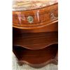 Image 10 : Curved Wooden Sideboard Table w/ Stone Top & Inside Shelves 39" x 15" x 40"H (door broken) & Wall Mi