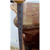 Image 13 : Curved Wooden Sideboard Table w/ Stone Top & Inside Shelves 39" x 15" x 40"H (door broken) & Wall Mi