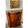 Image 2 : Curved Wooden Sideboard Table w/ Stone Top & Inside Shelves 39" x 15" x 40"H (door broken) & Wall Mi