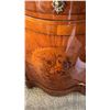 Image 3 : Curved Wooden Sideboard Table w/ Stone Top & Inside Shelves 39" x 15" x 40"H (door broken) & Wall Mi