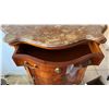 Image 5 : Curved Wooden Sideboard Table w/ Stone Top & Inside Shelves 39" x 15" x 40"H (door broken) & Wall Mi