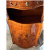 Image 6 : Curved Wooden Sideboard Table w/ Stone Top & Inside Shelves 39" x 15" x 40"H (door broken) & Wall Mi