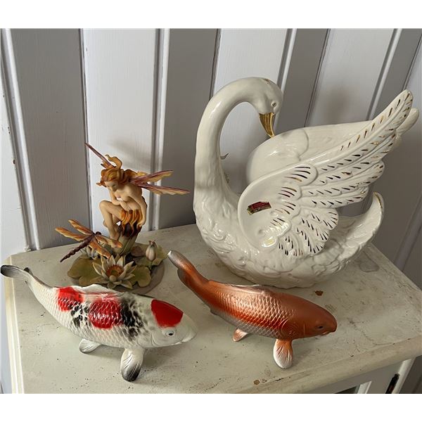 L.P. Oro Zecchino Italy Swan Figurine, Angel w/ Dragonfly & 2 Koi Fish, Misc Sizes