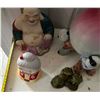 Image 18 : Qty 7 Figurines: Boys Holding Peach, Buddha, Man w/ Yoke, Frogs, etc Misc Sizes