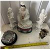 Image 9 : Qty 3 Guanyin Statues, Chinese Famille Rose Ashtray & Candle Holder, Misc Sizes