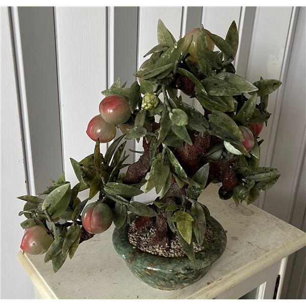 Large Glass & Stone Artificial Peach Tree 7" Dia (base), 17"H