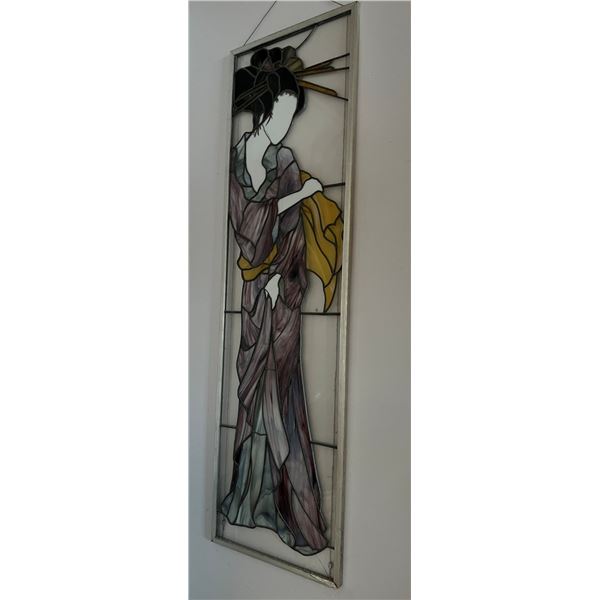 Long Geisha in Kimono Stained Glass Wall Hanging 16" x 52"