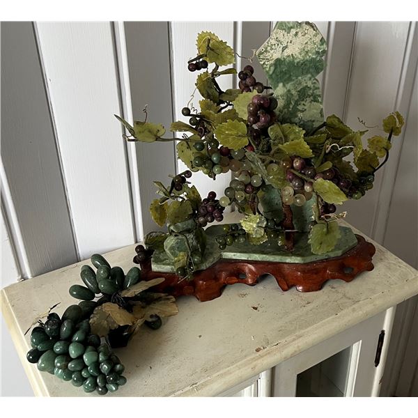 Glass & Stone Grape Vine Tree w/ 2 Bunches Stone Grapes, Misc Sizes