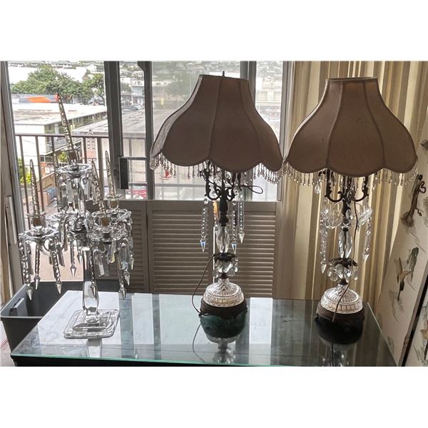 Qty 2 Table Lamps w/ Shades & Crystals & Candelabra, Misc Sizes  (may be missing crystals)