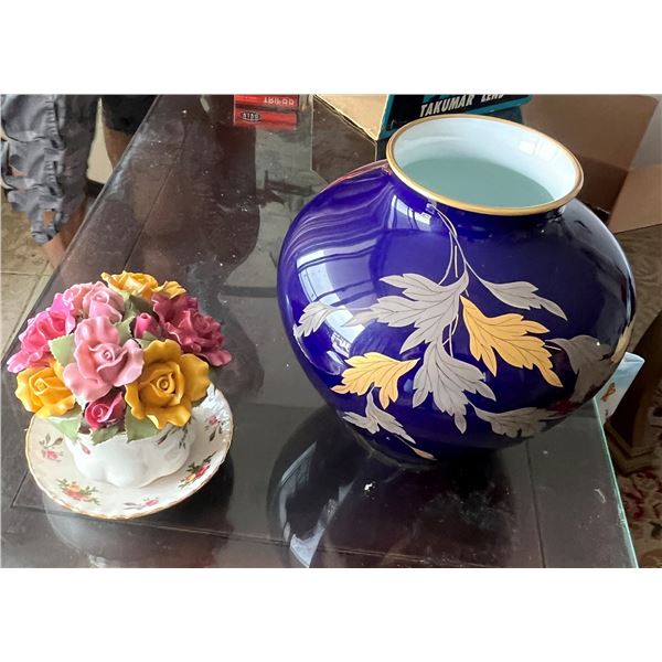 Asian Blue Jar w/ Maker's Mark & Royal Albert Old Country Roses Musical Teacup, Misc Sizes