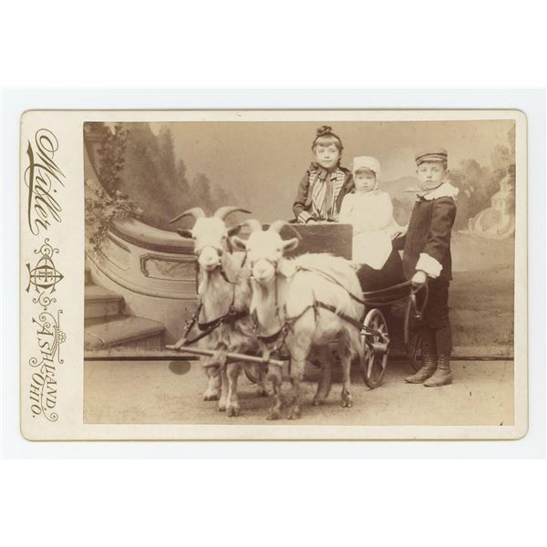 Children with Goat Cart Cabinet Photo