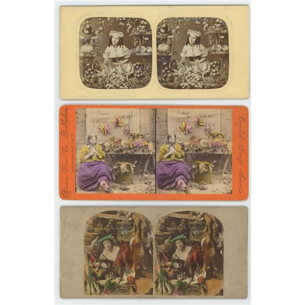 Female Vendors with Animals Vegetables Stereoviews