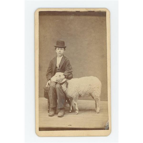 Boy with Sheep Michigan CDV Photo