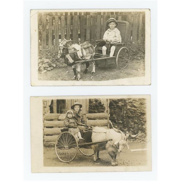 Children with Goat Cart RPPC Postcards