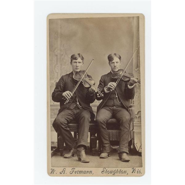 Twin Violinists Wisconsin Occupational CDV Photo