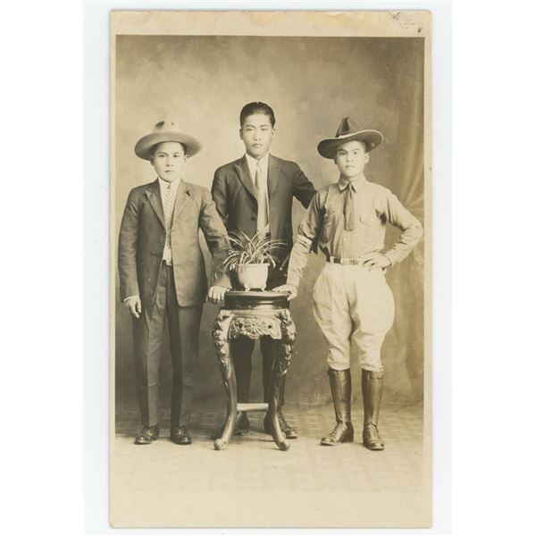 Hawaiian Chinese Men Cowboys RPPC Postcard