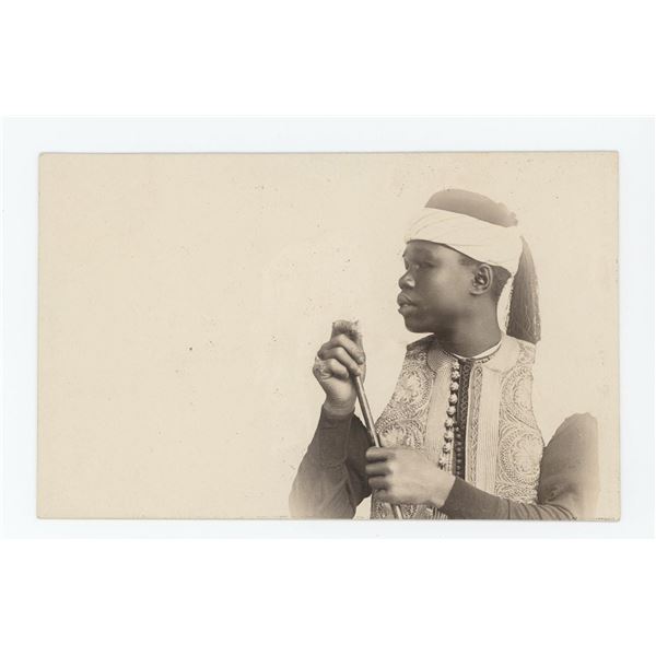 Black Egyptian Warrior with Rifle RPPC Postcard