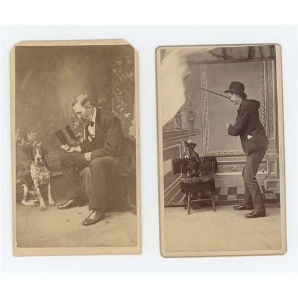 Men Teaching Dog Tricks CDV Photos