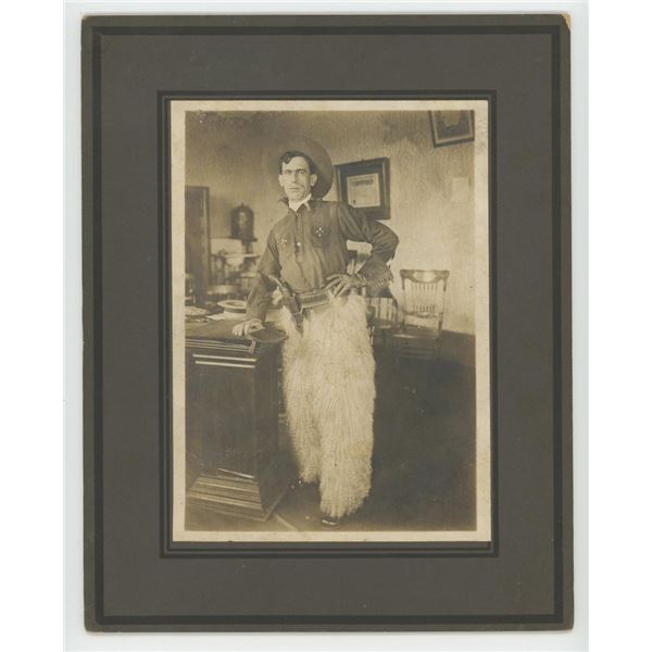 Armed Cowboy in Wooly Chaps Cabinet Photo