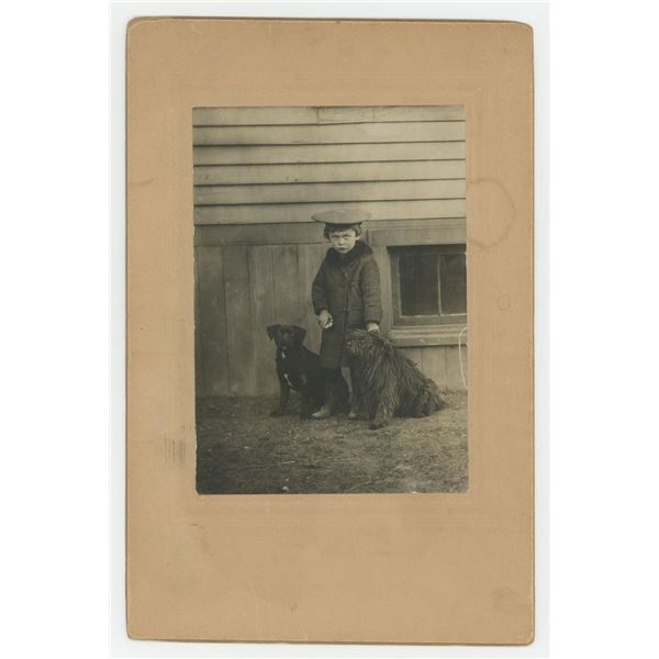 Boy with Pet Dogs Cabinet Photo
