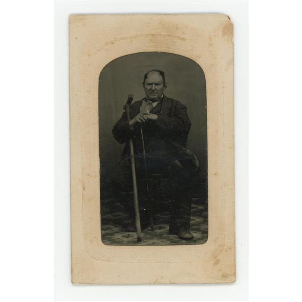 Disabled Man with Crutch Tintype Photo
