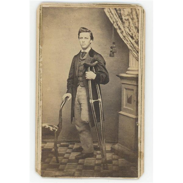 Disabled Amputee with Crutches CDV Photo