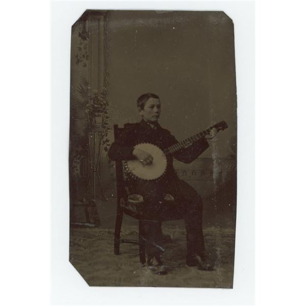Occupational Banjo Player Tintype Photo