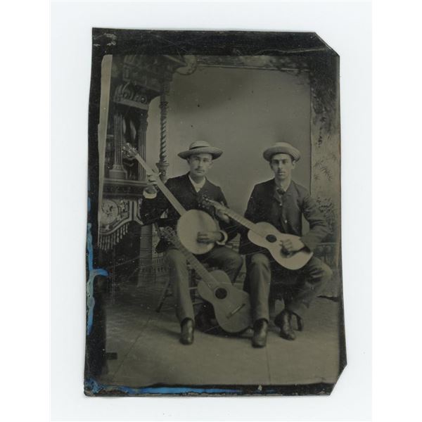 Occupational Banjo Guitar Player Tintype Photo