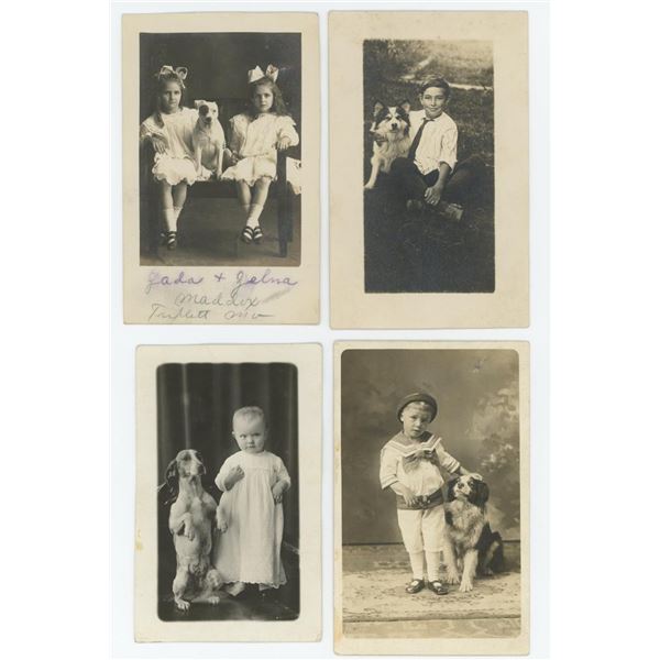 Children with Pet Dog RPPC Postcards