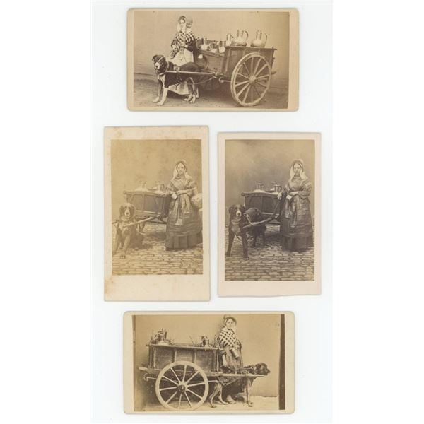 Dutch Milk Milkmaid Delivery Dog Cart CDV Photos