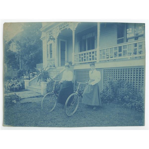 Women Riding Bicycles Cyanotype Photo