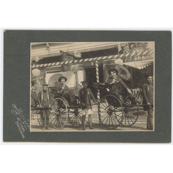 US Navy Sailors Japan Rickshaw Cabinet Photo