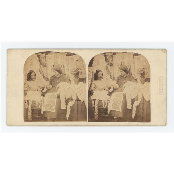 Lacemaker Teaching Young Lady Stereoview