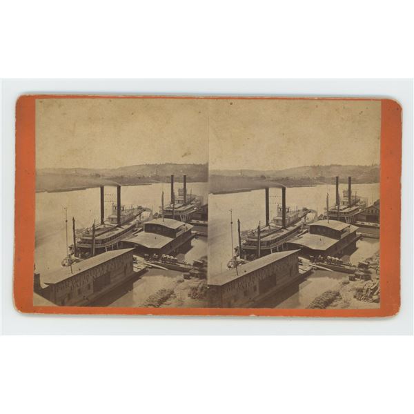 Stern Wheel Steamer Coaling Ohio Stereoview