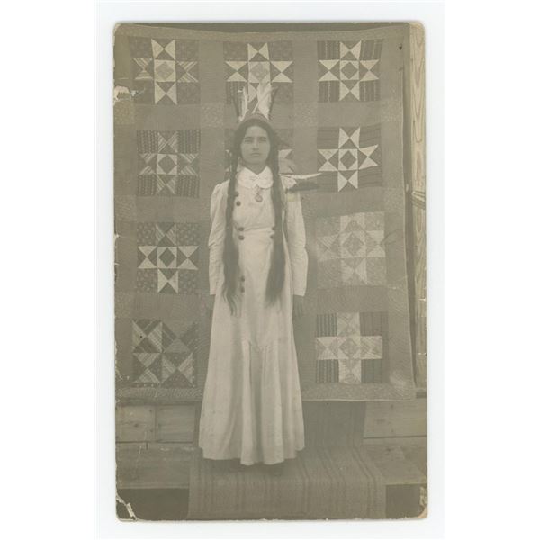 Indian Girl Shoofly Quilt RPPC Postcard