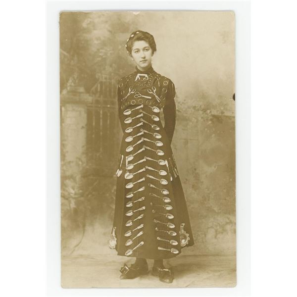 Walking Billboard Banner Lady RPPC Postcard