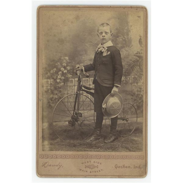 Goshen Indiana Boy with Tricycle Cabinet Photo