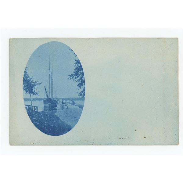 Three Mast Schooner Boat Cyanotype RPPC Postcard