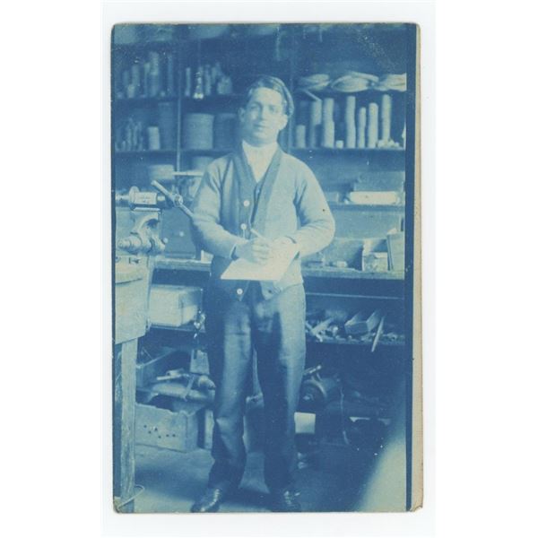Machinist Occupational Cyanotype RPPC Postcard