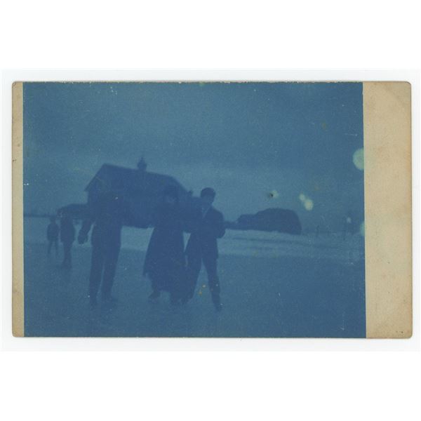 Ice Skating Cyanotype RPPC Postcard