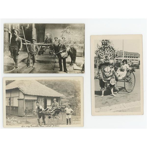 Japanese Rickshaw Drivers RPPC Postcards