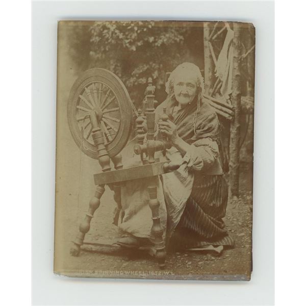 Old Woman with Irish Spinning Wheel Cabinet Photo