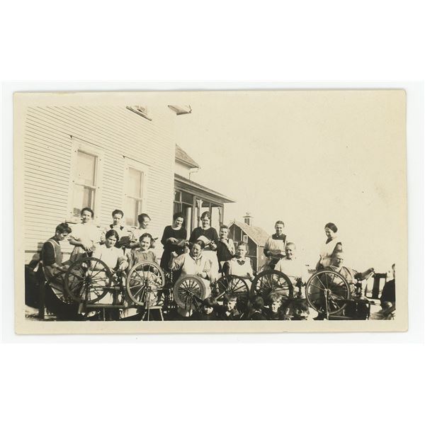 Women Spinning Bee RPPC Postcard