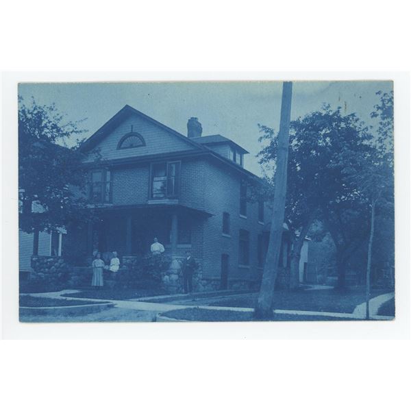 Michigan Victorian House Cyanotype RPPC Postcard