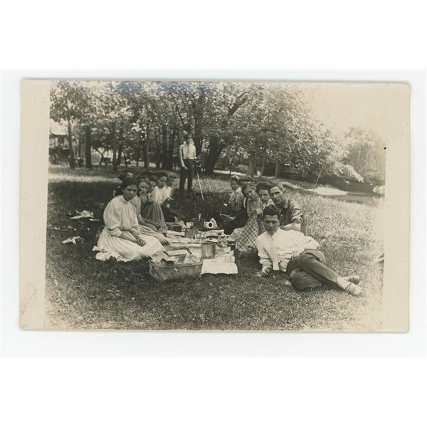 Picnic Taken in a Mirror RPPC Postcard