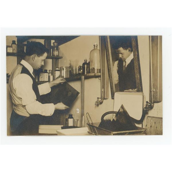 Photographer in Dark Room RPPC Postcard