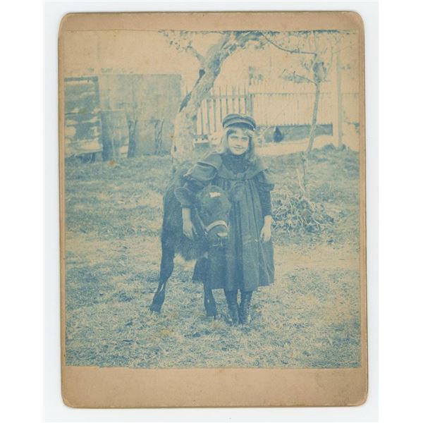 Victorian Cyanotype of Child and Cow