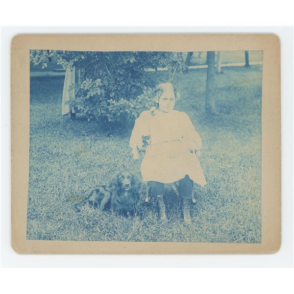 Girl with Pet Dog Cyanotype Photo