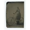 Image 1 : Woman Riding Wood Rim Bicycle Tintype Photo