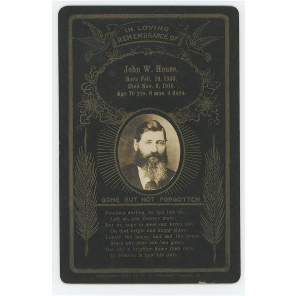 John W. House Post Mortem Funeral Card